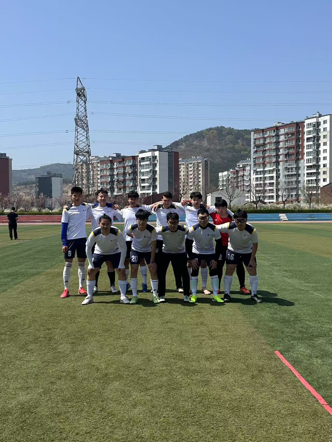 Football team portrait on a field